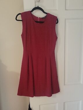 Classic Sleeveless Deep Red Fit-and-Flare Dress In Size Medium